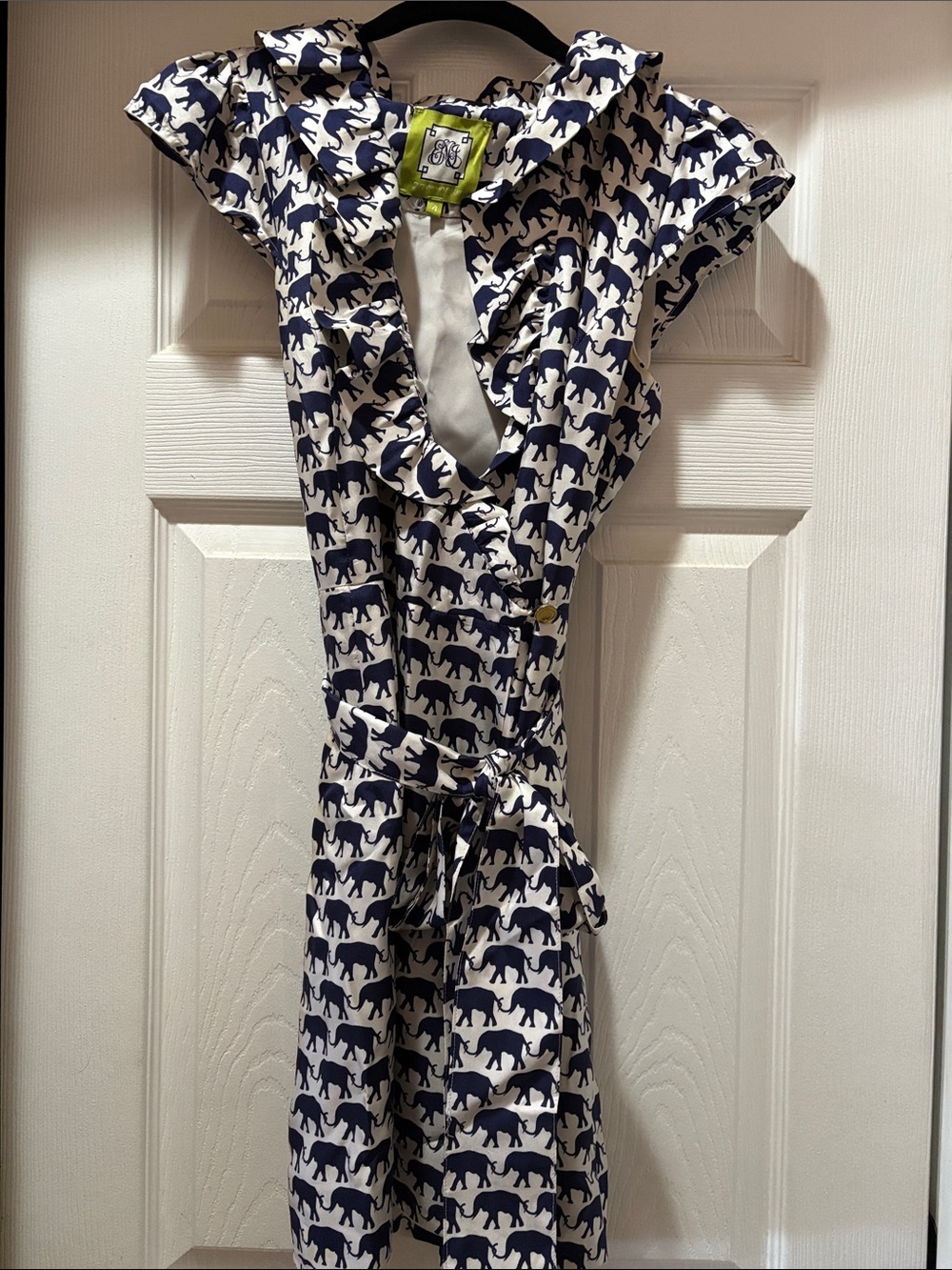 Elizabeth McKay Navy and White Elephant Print Dress size 4